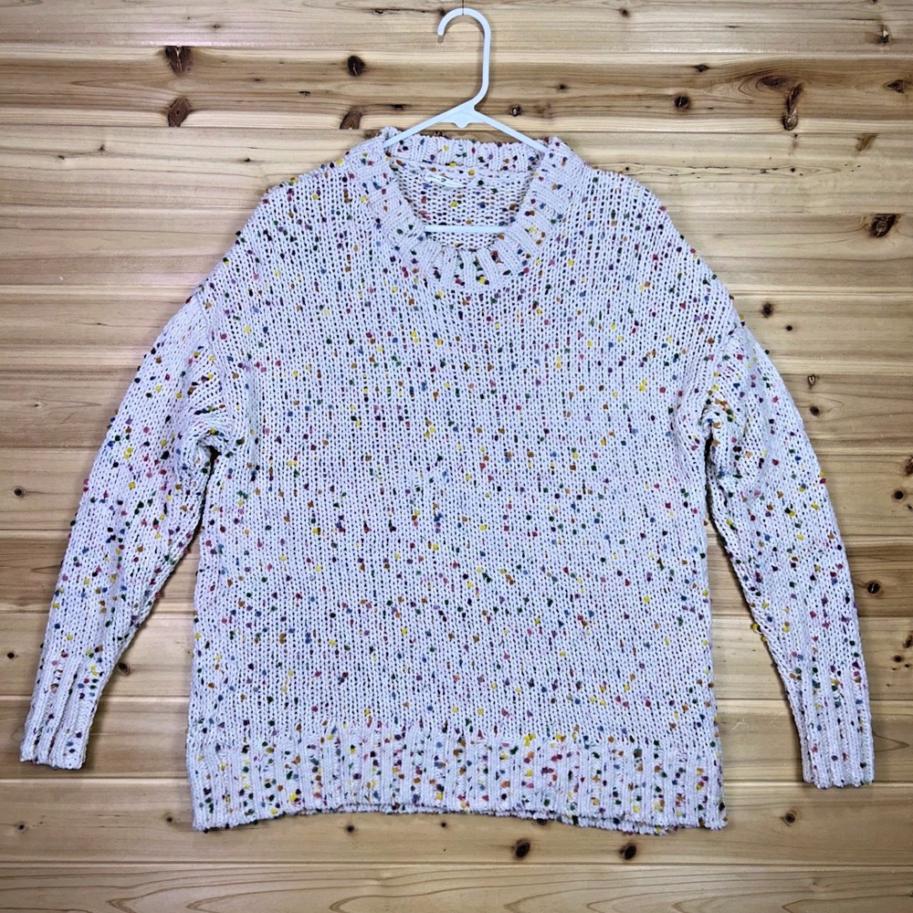 Seven7 Sweater Womens Small Cream Popcorn Chenille Confetti Accents Pullover
